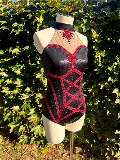 Black and Berry Circus Leotard: Rhinestone Halter, Aerial Dance Costume - Etsy