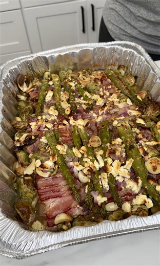 Easy Potluck Side Dish! Danny N shows us how to make an amazing side dish using, bacon, brussel sprouts, asparagus spears, peeled garlic, red onions, butter hungry jack syrup, feta cheese and the blend seasoning. | Danny N’s Kitchen