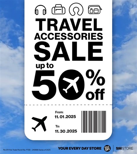 Your boarding pass to big savings just dropped!  Pack light but travel smart with up to 50% off on travel accessories this Nov 1–30, 2025 at #SMFashion's Travel Accessories Sale! Time to make your holiday trip ✨aesthetic✨ and functional!  ️ Head on to your nearest SM Store nationwide, or shop online via SMAC&SHOP, or through Personal Shopper at smstore.com/personal-shopper. #TravelAccessoriesSale #SMFashion | SM City Masinag (Official) | Facebook