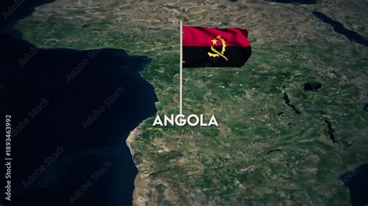 The Flag of Angola on the World Map, Angola flag waving on the 3d map animation 4K