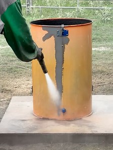 Watch RK Custom Koates effortlessly strip away powder coating from this barrel with the latest PyroBlast pyroxene abrasive! | Dustless Blasting