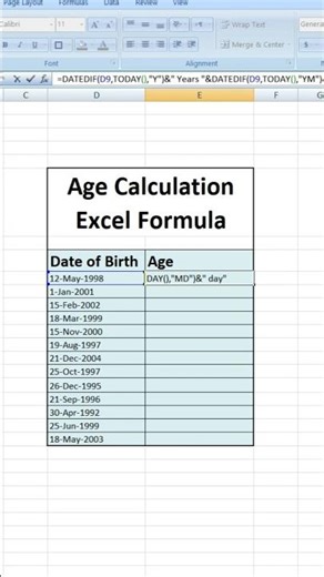 Excel formula to calculate age
