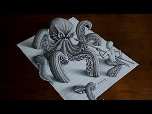 How To Draw An Octopus [] 3D Drawing On Lined Paper