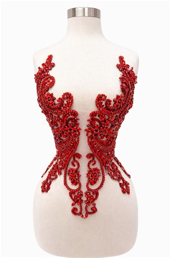 Red Rhinestone Applique Bodice Crystal Beaded Lace Patch for Wedding Dress, Prom Gown, Party Wear and Couture DIY Sewing - Etsy
