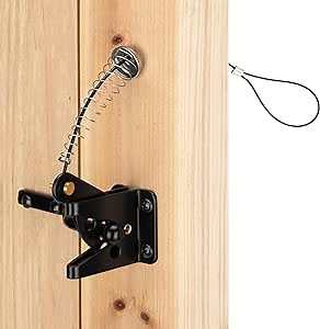 HILLMASTER 2 Pack Self Locking Gate Latch for Wooden Fence Heavy Duty,Gravity Lever Fence Door Latches with Steel Spring Cable Pull String Gate Hardware Gate Lock for Outdoor Secure Pool,Garden