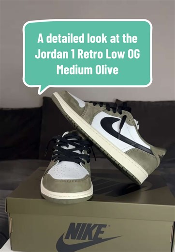 A detailed look at the Jordan 1 Retro Low OG Medium Olive 🫒 Earthy olive uppers paired with crisp white panels and black accents give these a proper wearable palette. OG low shape is back in full form with the bigger Nike Swoosh, cleaner lines and that true to original cut. Materials feel solid, leather has a nice softness straight out the box, no shortcuts here. Easy daily rotation pair but still holds that classic Jordan DNA. What really stands out is how balanced the colour blocking is, noth