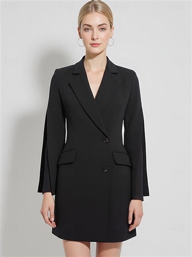 Tuxedo Dress Straight Fit Formal Wedding Guest Church Elegant Fashion Simple Long Sleeve Above Knee Notch Single Breasted Two-button 2025