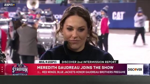 Johnny Gaudreau's wife, Meredith, joined the intermission show to talk about Johnny's impact on Columbus and the NHL ❤️ | ESPN