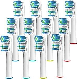 Replacement Brush Heads Compatible with OralB Braun- Best Double Clean, Pack of 12 Electric Toothbrush Replacement Heads- for Oral B Pro, 1000, 8000, 9000, Sonic, Adults, Kids, Vitality, Dual Plus!