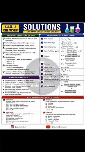 Solutions class 12th chemistry in one page 🔥#cbse #chemistry #neet #motivation