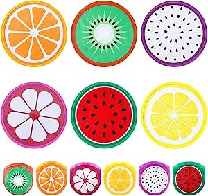6 Pcs Foldable Flying Disc Fans 9.84'' Fruit Folding Hand Fan Round Collapsible Handheld Fan Decorative Pocket Fans with Bag for Gift Beach Lawn Park Camping Game Party Favor
