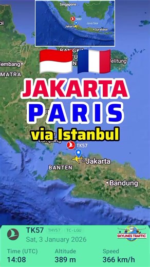 Jakarta to Paris Flight Route with Turkish Airlines
