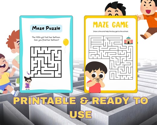 Kids Maze Game Puzzles PDF PNG Logic Problem Solving Activity Book Kindergarten Preschool Learning Worksheet Digital Busy Book Print - Etsy