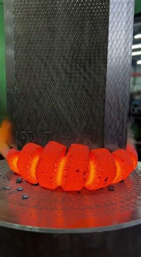 Red-Hot Engine Valve Collapsing Under Industrial Hydraulic Press