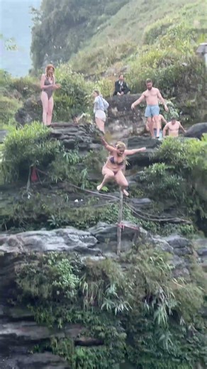 Cold Water, Bikini Courage, and Pure Winter Joy 👙❄️💦 #travel #waterfall