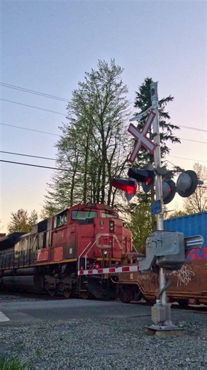 Incredible CN Train Through Tunnel and Across Railroad Crossing During Sunset!