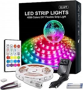 RGB LED Strip Lights 32.8ft,4096 DIY Colors Rope Lights with Memory Function, Self-Adhesive Color Changing Light Strip with Remote, 30mins Timing Off LED Tape Light Kits for Home Decor