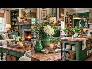 Small Rustic Green Vintage Farmhouse Decorating Ideas with Cozy Cottage Charm and Warm Wood