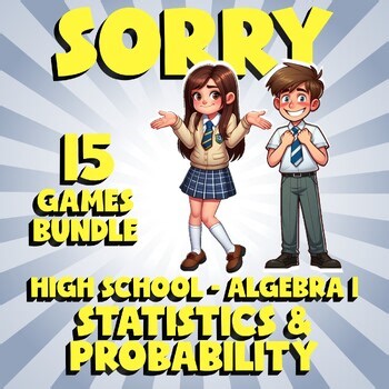 15 SORRY Math Games - Statistics & Probability - Algebra 1 No Prep Review