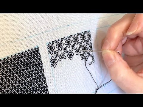 Blackwork embroidery: waffle and open lace
