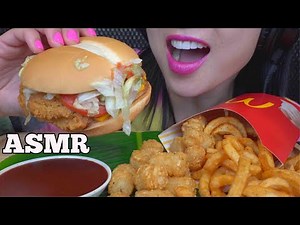 ASMR CHICKEN BURGER + TATER TOTS CURLY FRIES + FIRE SAUCE (EATING SOUNDS) NO TALKING | SAS-ASMR