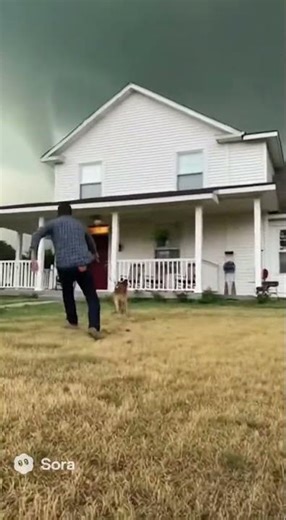 Dog running away from tornado #shortvideos #viralvideos #ai #dog #tornado