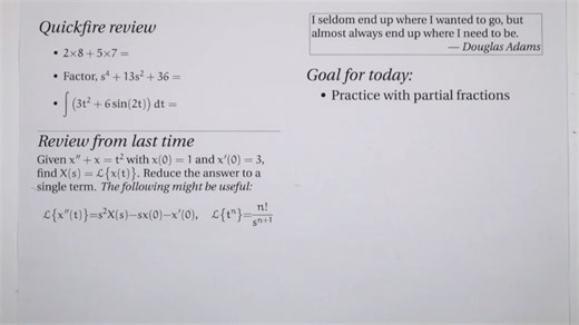 Practice with partial fractions (Diff. Eq.; Lecture 3-3; Spring 2026)