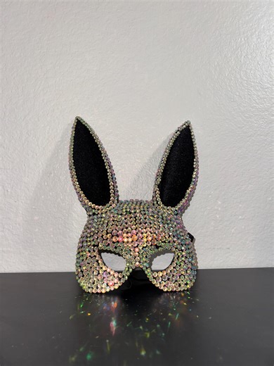 Iridescent Rhinestone Bunny Mask: Rave Festival Costume Headpiece - Etsy