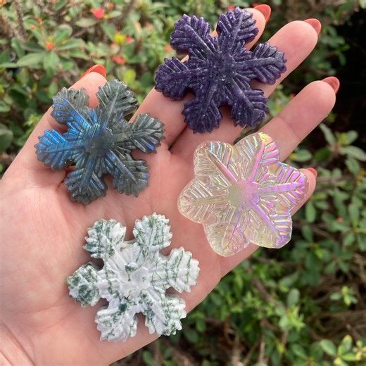 Gemstone Snowflake Carvings: Labradorite, Lepidolite, Moss Agate - Etsy