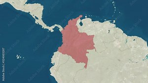 Zoom in to the map of Colombia with text, textless, and with flag Stock Video