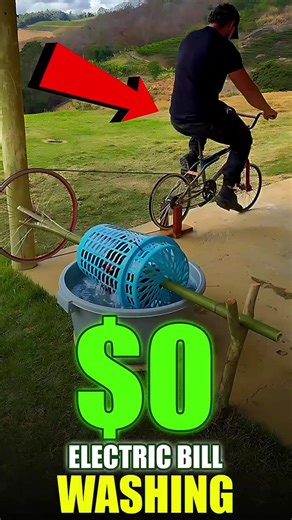 He Built a Bike-Powered Washer! 🚲🧺#diyhacks #offgridliving #survivalskills