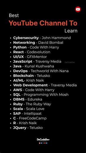 Arun Singh Pundir | DeCodeDev.in on Instagram: "Best YouTube Channel To Learn 🧑‍💻 Follow @de.code.dev for more @de.code.dev . . Learn Coding Frontend development, web development, HTML, CSS, JavaScript, React, Python webdev frontenddev learntocode javascript reactjs codinglife"
