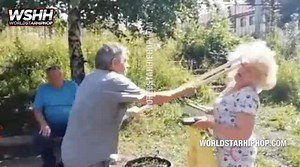 Well Damn: Old Man Knocks A Lady Out With His Crutch During An Argument!