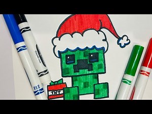 Learn to draw a Minecraft Creeper Santa. Easy step by step directed drawing.