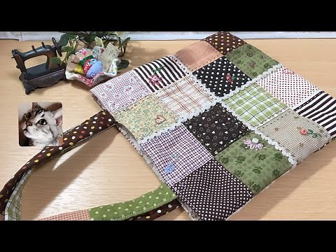【はぎれで楽しもう】パッチワークのミニバック🌺刺繡やボタンでオリジナル感を✨scrap quilt