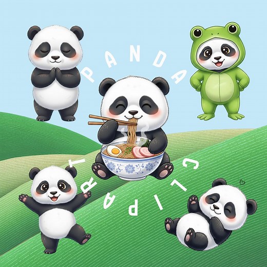 Panda Clipart Pack 16 PNG | Panda Illustrations | Fun Animal Graphics | Digital Download - Etsy