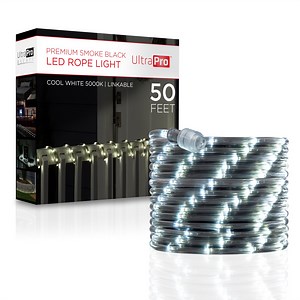 UltraPro LED Plug-in Rope Light, 50ft Premium Smoke, Cool White Light 5000K, Outdoor Lighting