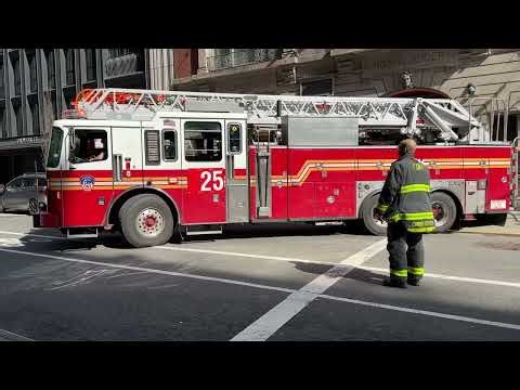 FDNY LADDER 25 SPARE RESPONDING MODIFIED FROM QUARTERS ON WEST 77TH STREET ON MANHATTAN, NEW YORK.