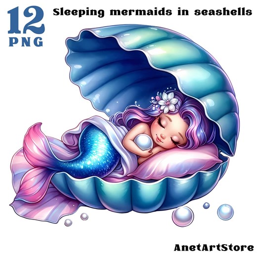 Mermaid PNG, Sleeping Mermaid Clipart, Sea PNG, Sublimation Design Download, Digital Design, Cute Little Princess Mermaids, Fairytale Girl - Etsy