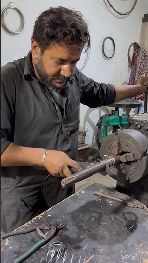 Steel wire spring on old lathe #shortvideo