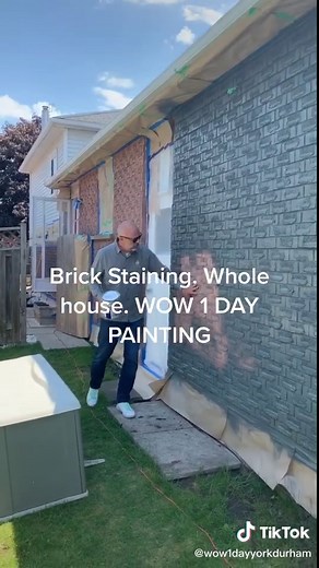 Brick staining! NOT PAINTING. Full home in 1 day! #wow1daypainting #sherwinwilliams #exteriorpainting #brickpainting #FYP