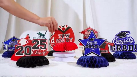 Graduation Party Decorations – Congrats Grad Honeycomb Centerpieces and Table Toppers for Congratulate Graduation Party Supplies and Class of 2025 Table Decor