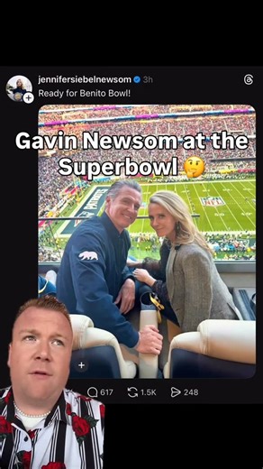 Jake on Instagram: "Of course @gavinnewsom goes to the Super Bowl on his $250k salary? Can we say fraud? #gavinnewsom #superbowl #califonia #trump #fyp"