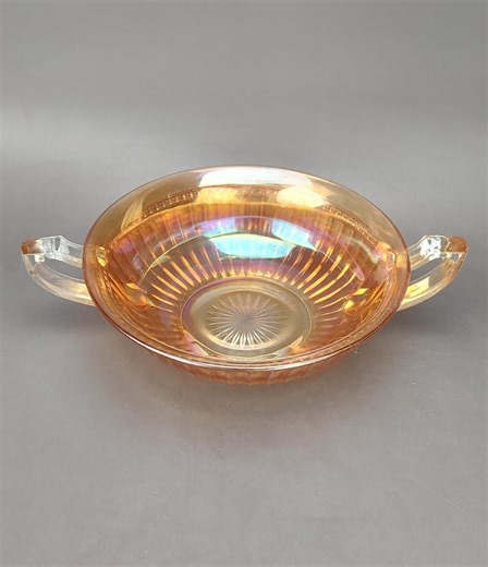 Antique Imperial Glass Lustre and Clear Smooth Rays Marigold Irridescent Carnival Glass Fruit Bowl With Handles, Rare - Etsy