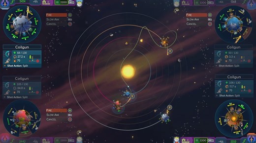 独家！儿子和小朋友本地4人合作对战《百战行星》Worbital 撕裂太空 优秀有深度的 炮弹飞行路径对战游戏，百战天虫的太空简化版。深度和科学性更好。非常推荐！