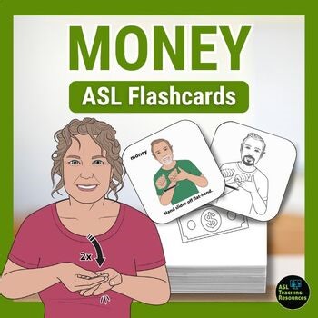 Money Recognition Flashcards Sign Language Visual Picture Cards ASL Life Skills