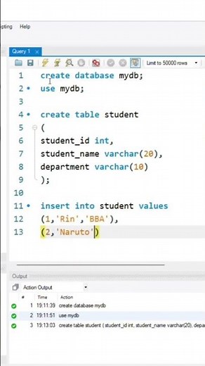Basic sql (Create and insert a values into table)