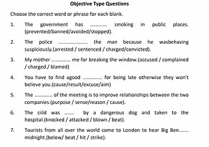 Objective Type QuestionsChoose the correct word or phrase for ... | Filo
