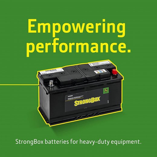 Our Heavy Duty John Deere StrongBox™ batteries are built tough to demanding John Deere specs, delivering quick starts and extra reserve power even in extreme cold. Whatever you’re driving, get through winter and be ready to go when spring comes with the genuine John Deere feeling. | John Deere