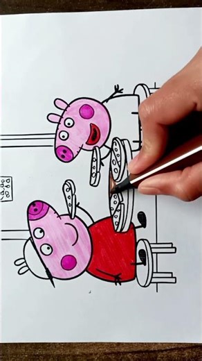 Peppa Pig eat pizza drawing colouring /